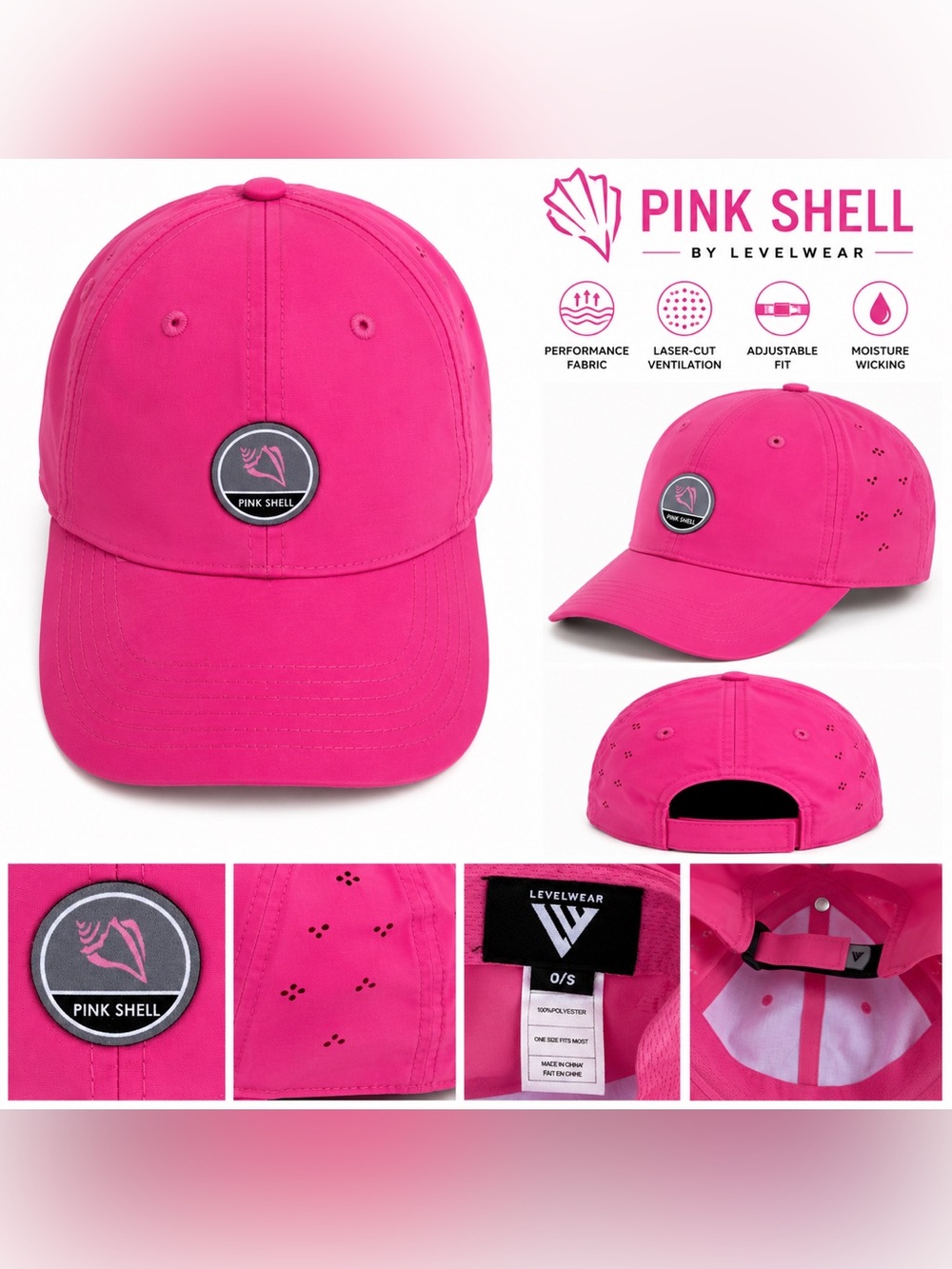 Levelwear Pink Shell Adjustable Performance Hat Pink Baseball Cap OS